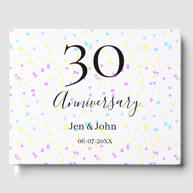 Libro De Visitas Puntos azules rosados amarillos nombre 30 aniversa (Anverso)