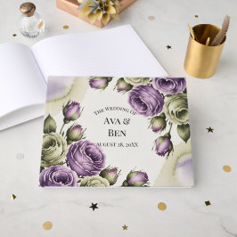 Libro De Visitas Purple and Sage Green Roses Watercolor Wedding