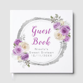 Libro De Visitas Purple and Silver Elegant Flowers Sweet Sixteen