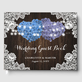 Libro De Visitas Purple Blue Rustic Wood Floral Lace Burlap Wedding