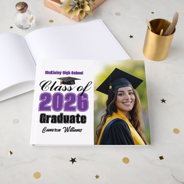 Libro De Visitas Purple Class of 2026 Graduation Photo (Anverso Abierto)