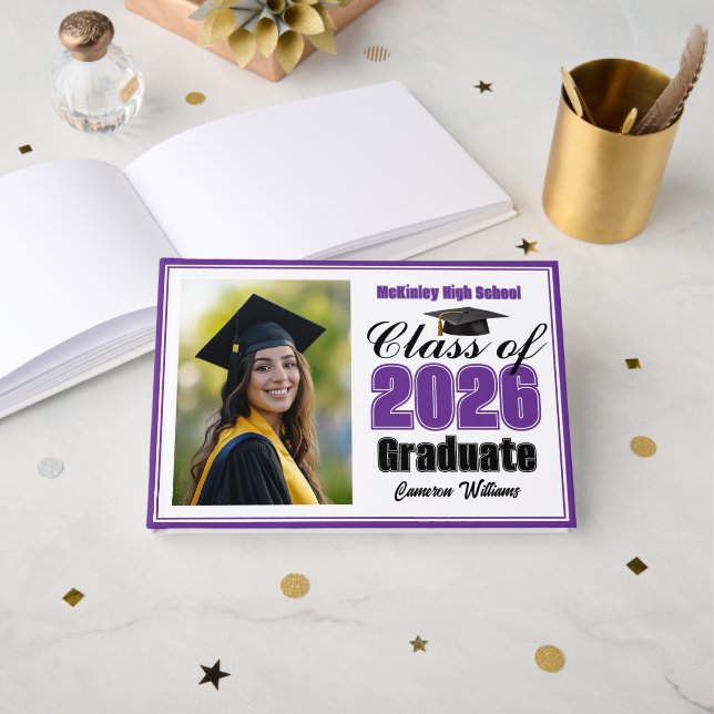 Libro De Visitas Purple Class of 2026 Photo Small Graduation (Anverso Abierto)