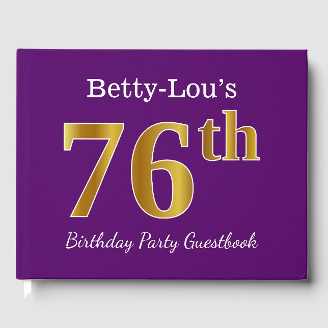 Libro De Visitas Purple, Faux Gold 76th Birthday Party; Nombre pers (Anverso)