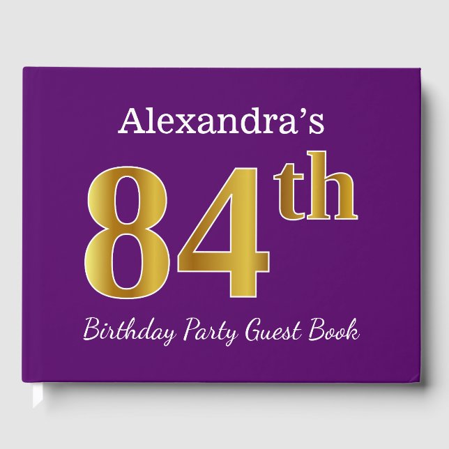 Libro De Visitas Purple, Faux Gold 84th Birthday Party; Nombre pers (Anverso)