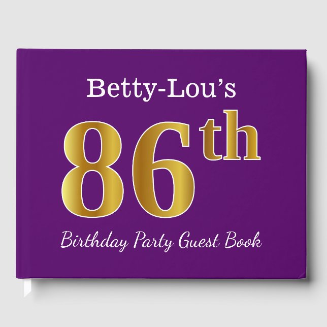 Libro De Visitas Purple, Faux Gold 86th Birthday Party; Nombre pers (Anverso)