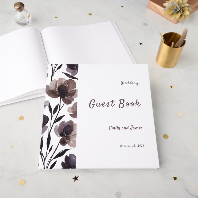 Libro De Visitas Purple Floral Botanical Wedding (Anverso Abierto)