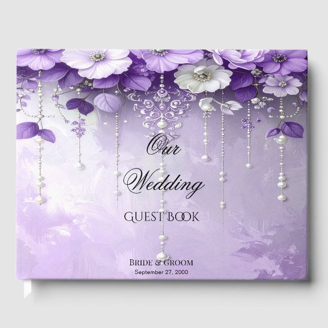 Libro De Visitas Purple Flowers with Dangling Pearls Guest Book (Anverso)