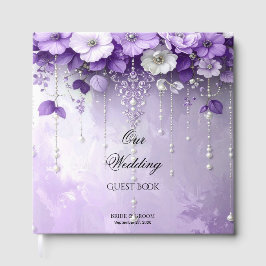 Libro De Visitas Purple Flowers with Dangling Pearls Guest Book