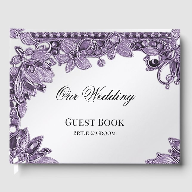 Libro De Visitas Purple Gemstone Floral Guest Book (Anverso)