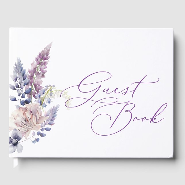 Libro De Visitas Purple + Lavender Floral Guest Book (Anverso)
