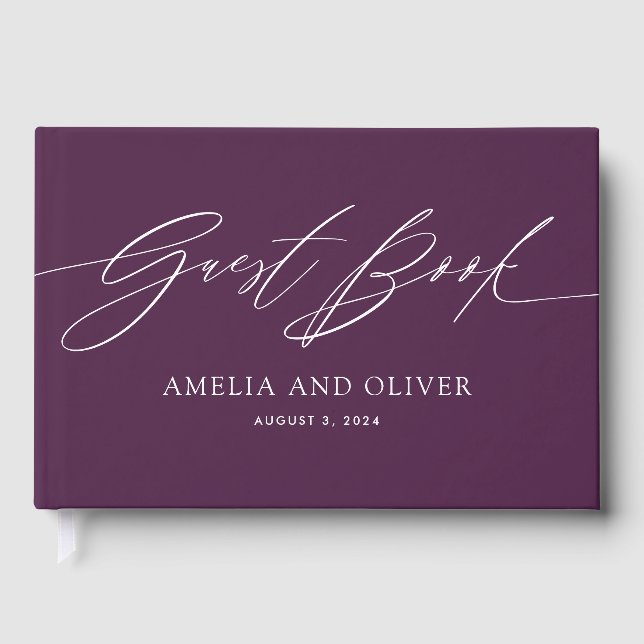 Libro De Visitas Purple Minimalist Wedding Guest Book (Anverso)