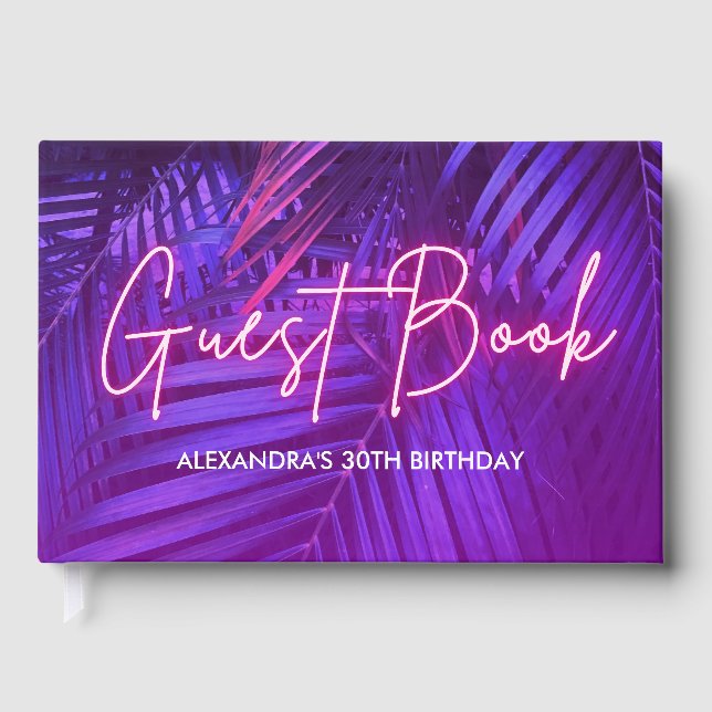 Libro De Visitas Purple Pink Tropical Palm Leaf Guest Book (Anverso)