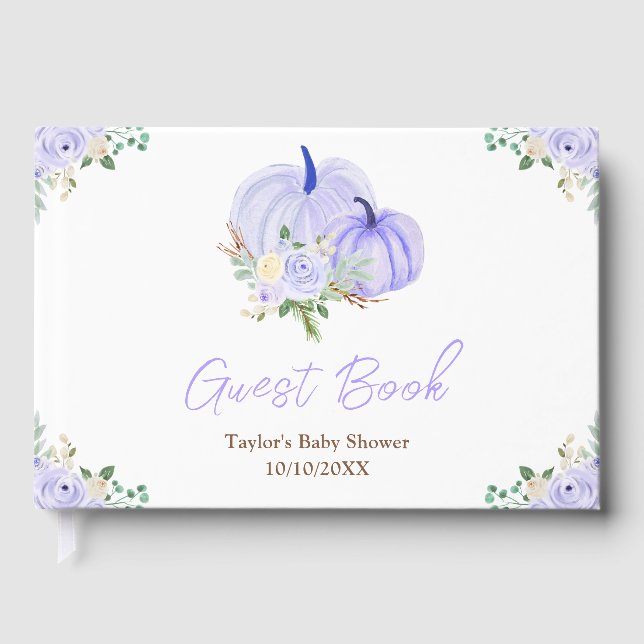 Libro De Visitas Purple Pumpkins Floral Baby Shower (Anverso)