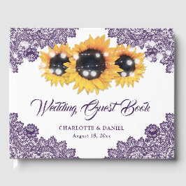Libro De Visitas Purple Rustic Floral Lace Sunflower Wedding