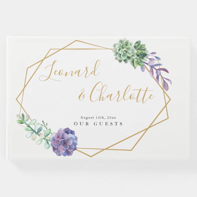 Libro De Visitas Purple Succulum Bodas invitados Mantenimiento de r (Anverso)