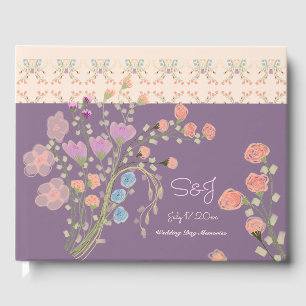 Libro De Visitas Púrpura con estampado floral