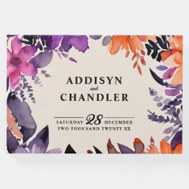 Libro De Visitas Púrpura encantada + Boda Naranja Floral Halloween