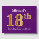 Libro De Visitas Púrpura, Faux Gold 18th Birthday Party; Nombre per<br><div class="desc">El diseño de este libro de huéspedes incluye el número ordinal "18" con un aspecto falso dorado. También tiene un nombre personalizado y un fondo morado. Se podría usar en un fiesta para alguien que celebre su 18º cumpleaños. [~Z0000057]</div>