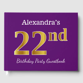 Libro De Visitas Púrpura, Faux Gold 22nd Birthday Party; Nombre per
