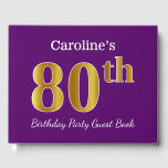 Libro De Visitas Púrpura, Faux Gold 80th Birthday Party; Nombre per<br><div class="desc">El diseño de este libro de huéspedes incluye el número ordinal "80th" con un aspecto falso dorado. También tiene un nombre personalizado y un fondo morado. Se podría usar en un fiesta para alguien que celebre su ochenta cumpleaños. [~Z0000057]</div>