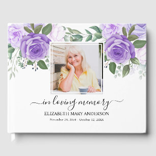 Libro De Visitas Púrpura Fotos Florales Simpatía Funeral Acuarela