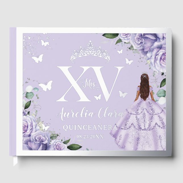 Libro De Visitas Púrpura Lilac Floral Quinceañera Quince Plata