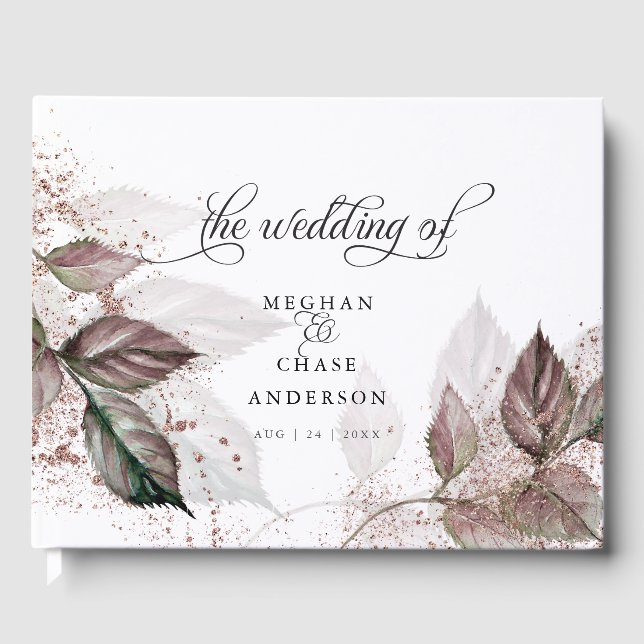 Libro De Visitas Purpurina acuático moderno Foliage BarefootBride™ (Anverso)