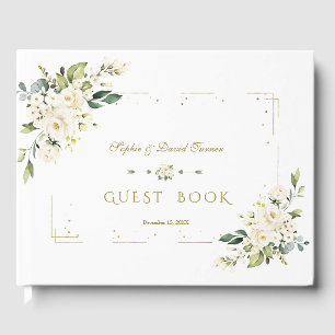 Libro De Visitas Purpurina blanco floral de oro marco Boda de la m