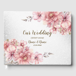 Libro De Visitas Purpurina brillante de flor color de agua rosada d