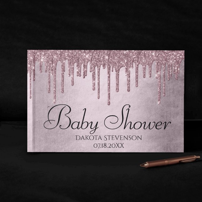 Libro De Visitas Purpurina de gota | Dusty Baby Shower rosa (Subido por el creador)