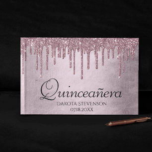 Libro De Visitas Purpurina de gota   Quinceanera rosada turbia