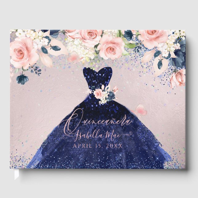 Libro De Visitas Purpurina de la marina de Quinceanera cosechó Rosa (Anverso)