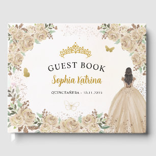 Libro De Visitas Purpurina de oro floral Princesa Quinceanera Guest