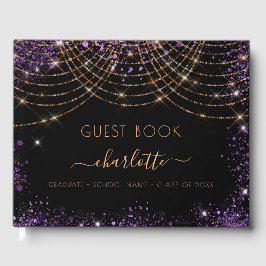 Libro De Visitas Purpurina de oro morado negro del partido de gradu