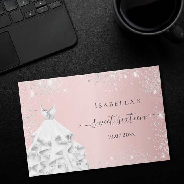 Libro De Visitas Purpurina de vestido de plata rosa Dulce 16 (Subido por el creador)