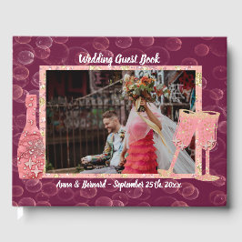 Libro De Visitas Purpurina estrellas burbujas de champán y foto de