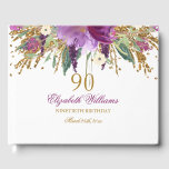 Libro De Visitas Purpurina floral Sparkling Amethyst 90th Birthday<br><div class="desc">Colección de cumpleaños coincidente en la tienda Little Bayleigh! Hemos utilizado obras de arte de: www.createthecut.com</div>