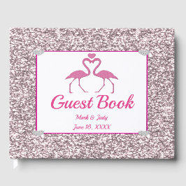Libro De Visitas Purpurina Rosa Flamingo Love Boda Guestbook