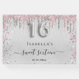 Libro De Visitas Purpurina rosa plateado dulce de 16 años