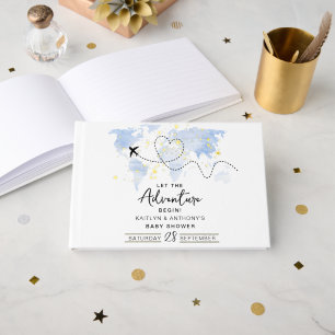 Libro De Visitas "¡Que comience la aventura!" Baby Shower de mapa d