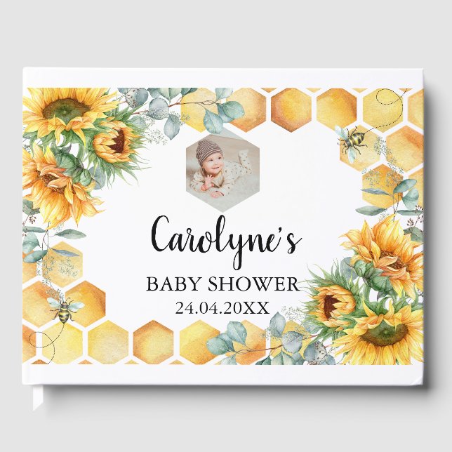 Libro De Visitas Qué hará Baby Bee Sunflower Baby Shower (Anverso)