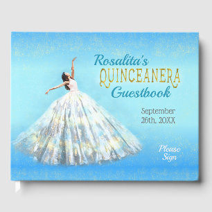 Libro De Visitas Quinceanera acuarela Vestido Royal Blue Gold Nombr