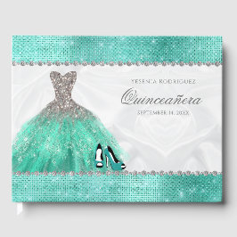 Libro De Visitas Quinceañera Aqua Diamond Sparkle Purpurina