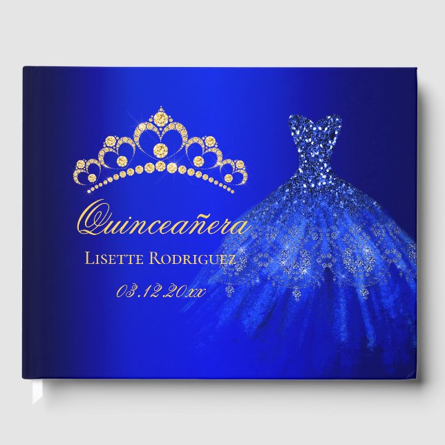 Libro De Visitas Quinceanera Azul Y Oro (Anverso)