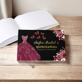 Libro De Visitas Quinceañera Borgoña Princesa Floral
