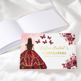 Libro De Visitas Quinceañera Borgoña Princesa Floral