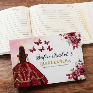 Libro De Visitas Quinceañera Borgoña Princesa Floral