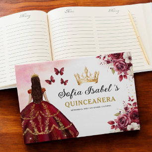 Libro De Visitas Quinceañera Borgoña Princesa Floral