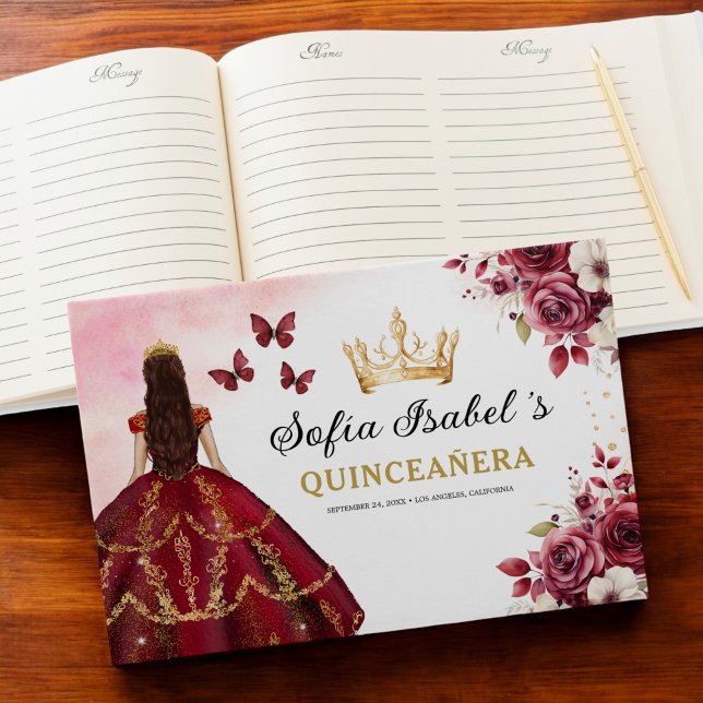 Libro De Visitas Quinceañera Borgoña Princesa Floral (Subido por el creador)