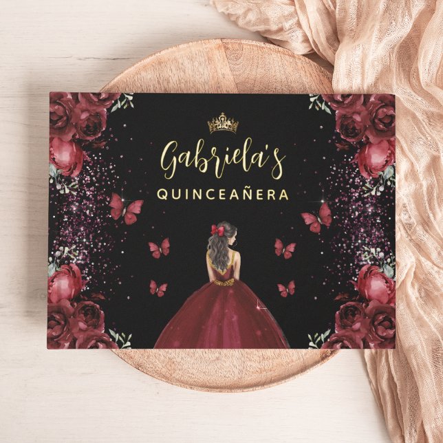 Libro De Visitas Quinceañera Burgundy Gold Black Floral (Subido por el creador)